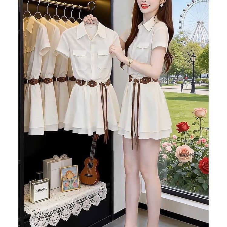 Korean Style A Line Shirt Dress - Vestido Camisero de Manga Corta Estilo