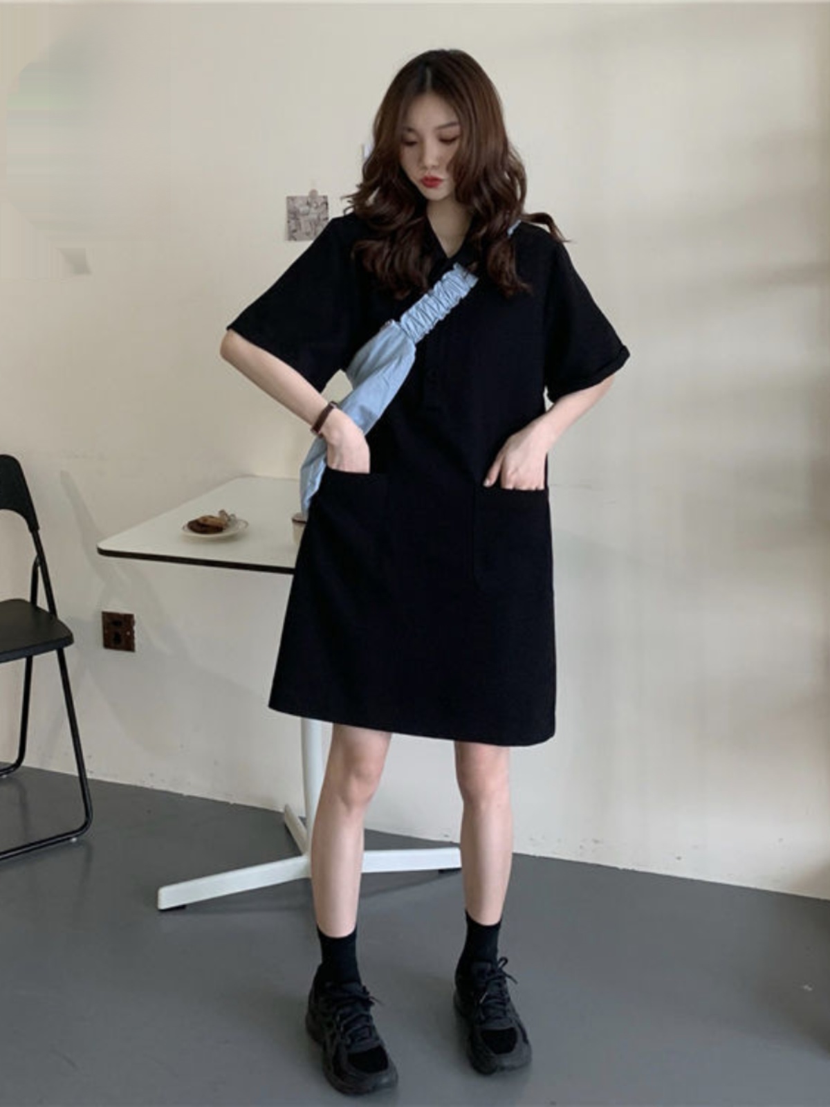 Korean Style A Line Shirt Dress - Vestido de talla grande con cuello