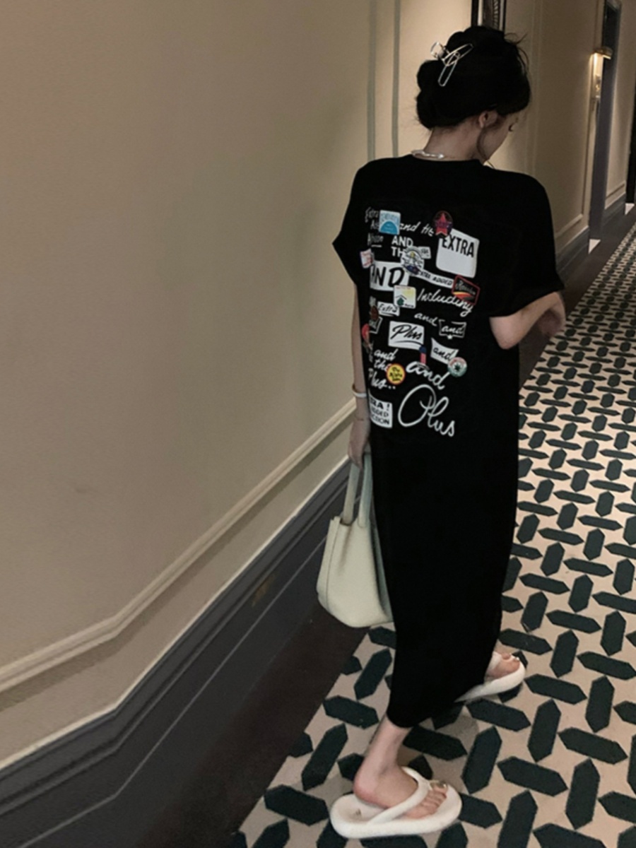 Korean Style A Line Shirt Dress - Vestido camisero negro de manga corta