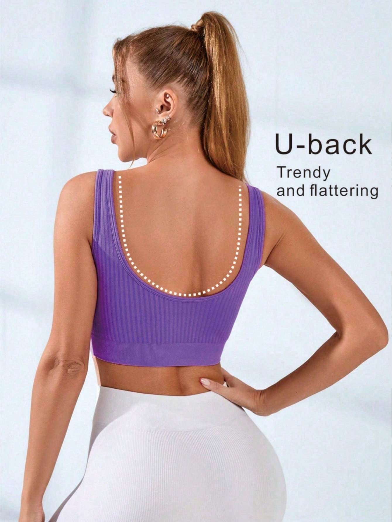 Seamless Ribbed Workout Tank Top - Top Deportivo Acanalado con Cuello en