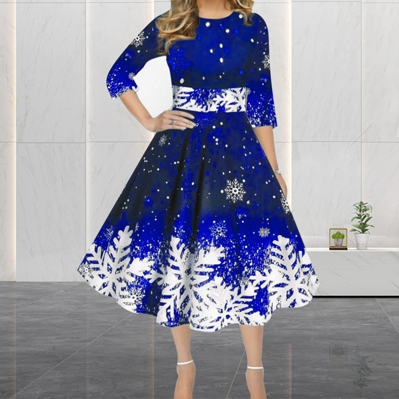 French Vintage Floral Midi Dress - Vestidos de Navidad de invierno para