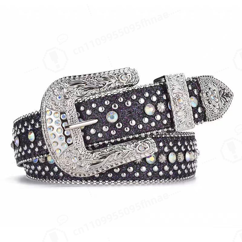 Jeans - Cinturón de diamantes de imitación estilo