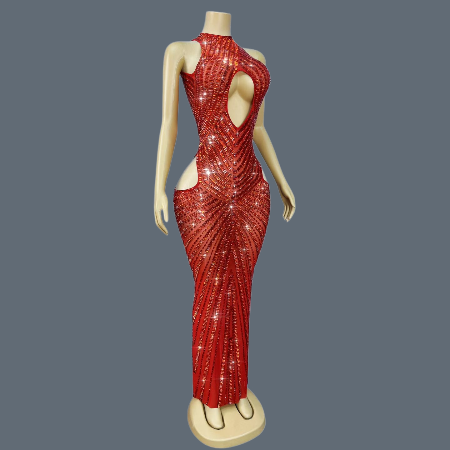 Sparkly Rhinestone Club Party Dress - Vestido de sirena de lujo rojo