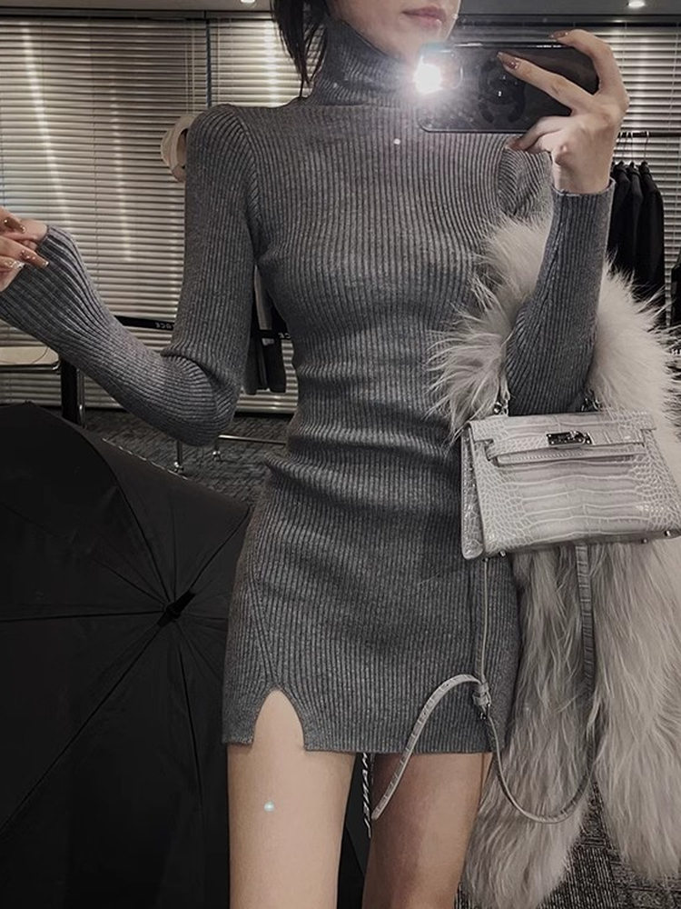 Vestido Mini Bodycon de Punto  - Bodycon Long Sleeve Ribbed Dress reseña y precio