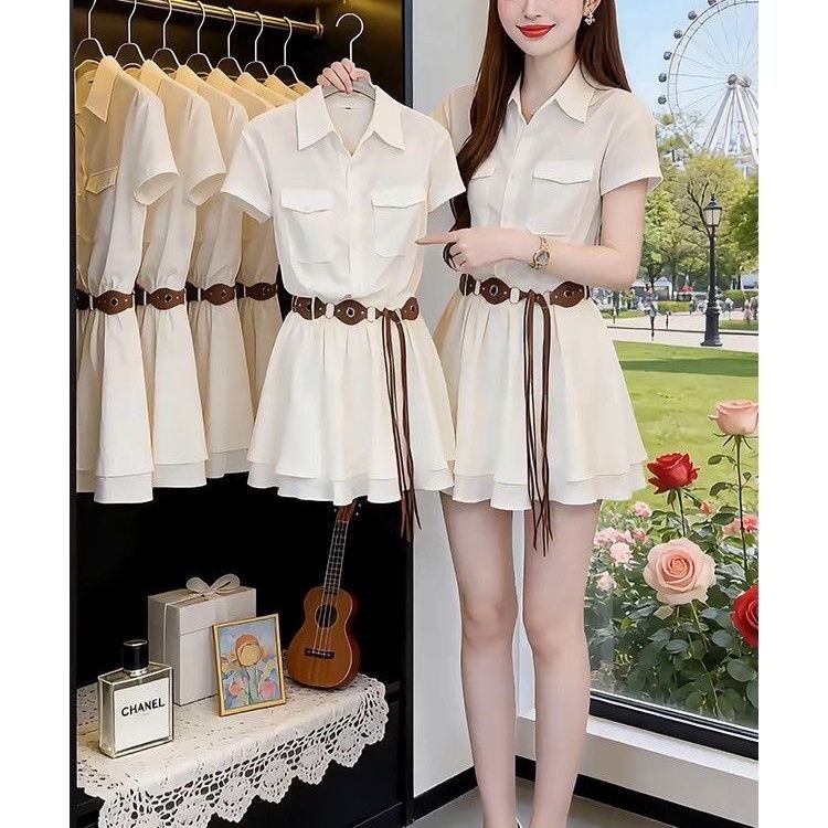Vestido Camisero de Manga Cort - Korean Style A Line Shirt Dress reseña y precio