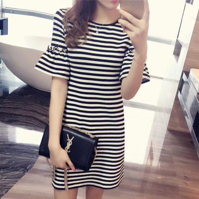 Vestido de verano a rayas para - Korean Style A Line Shirt Dress reseña y precio