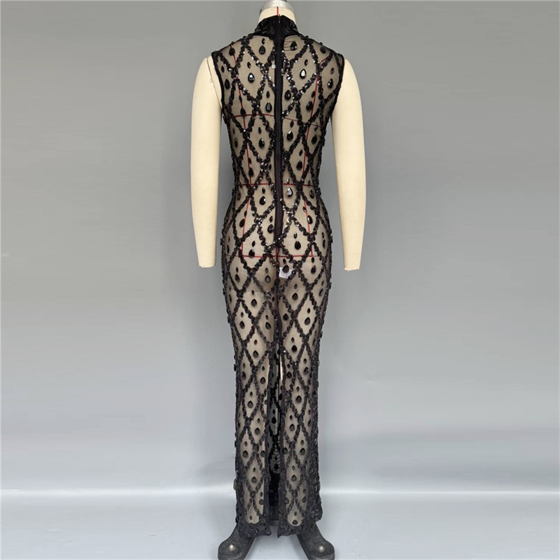 Vestido de Fiesta Negro Brilla - Sexy Mesh Sheer Bodycon Dress reseña y precio