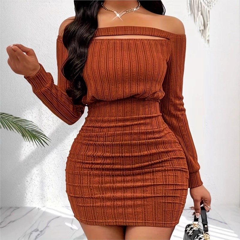 Vestido de moda para mujer, ve - Bodycon Long Sleeve Ribbed Dress reseña y precio