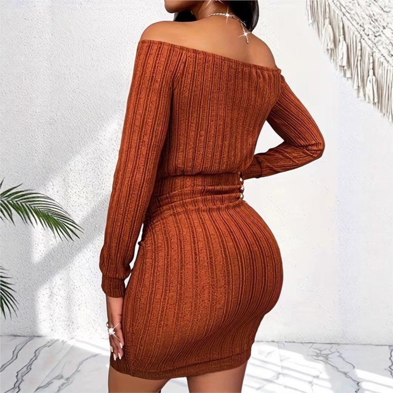 Vestido de moda para mujer, ve - Bodycon Long Sleeve Ribbed Dress reseña y precio