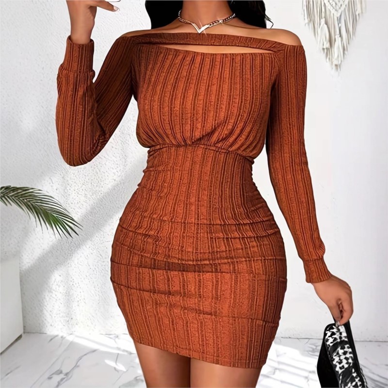 Vestido de moda para mujer, ve - Bodycon Long Sleeve Ribbed Dress reseña y precio