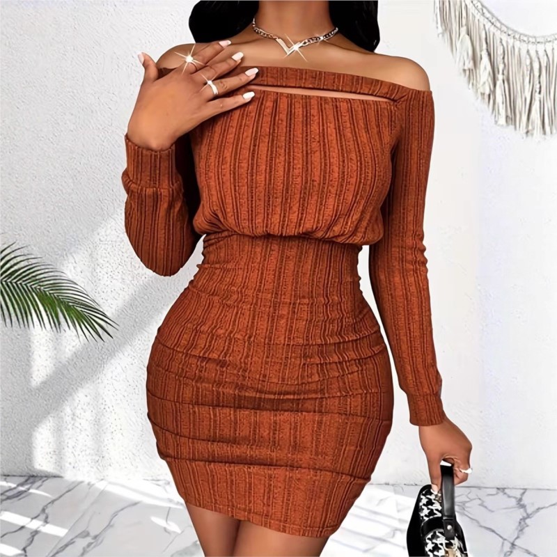 Vestido de moda para mujer, ve - Bodycon Long Sleeve Ribbed Dress reseña y precio