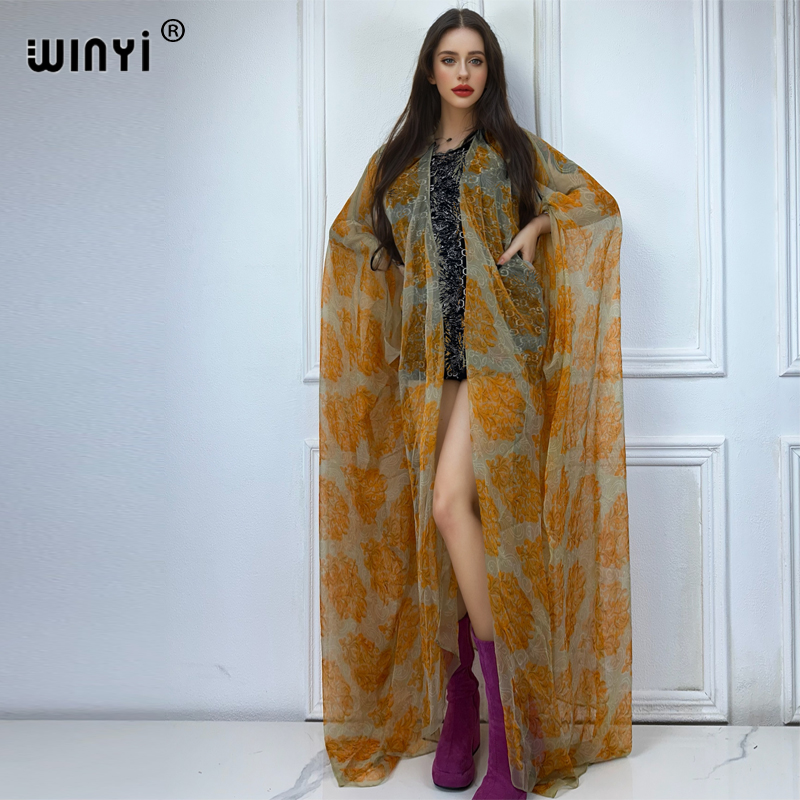 WINYI maxi kimono perspectiva  - Boho Summer Beach Maxi Dress reseña y precio