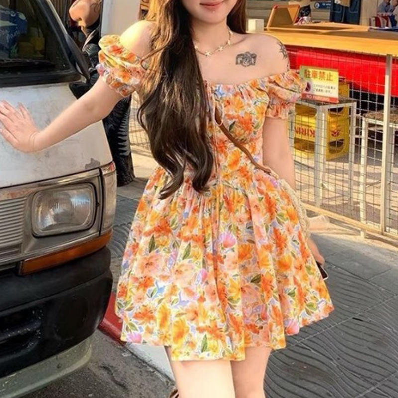 Nuevo Vestido Mini Casual de P - Off Shoulder Puff Sleeve Sundress reseña y precio