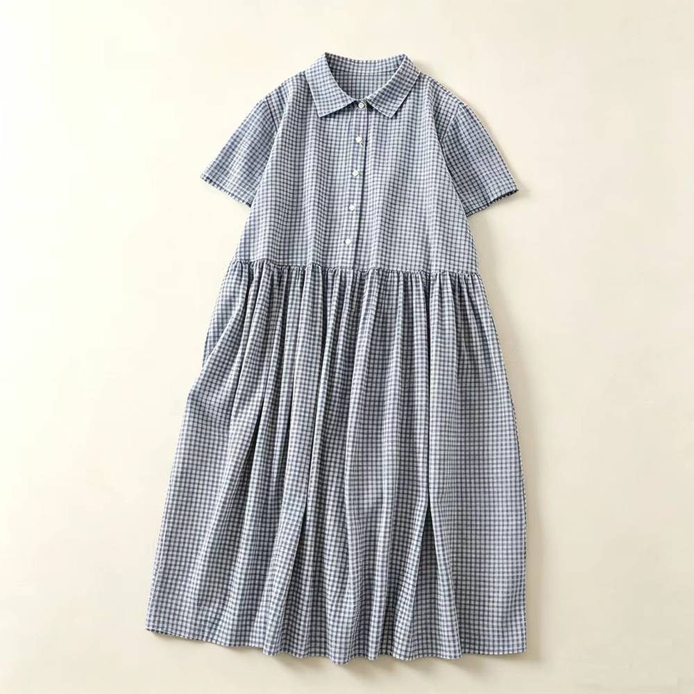 Vestido midi a cuadros azules  - Casual Loose Linen Shirt Dress reseña y precio