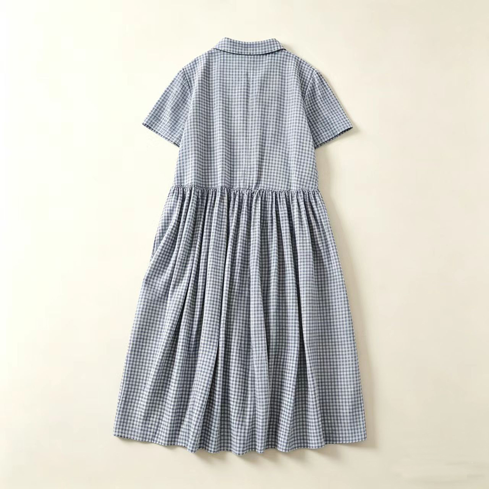 Vestido midi a cuadros azules  - Casual Loose Linen Shirt Dress reseña y precio