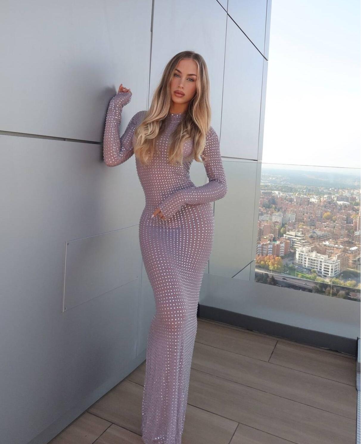 2025 nuevo vestido transparent - Sparkly Rhinestone Club Party Dress reseña y precio
