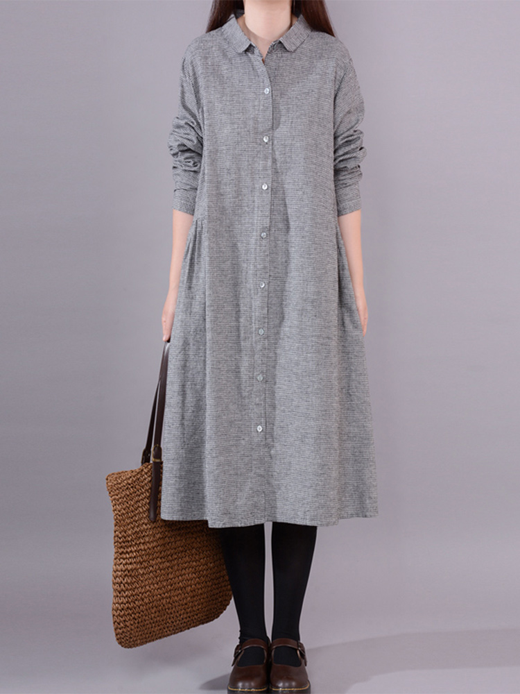 Vestido Camisero de Lino y Alg - Korean Style A Line Shirt Dress reseña y precio