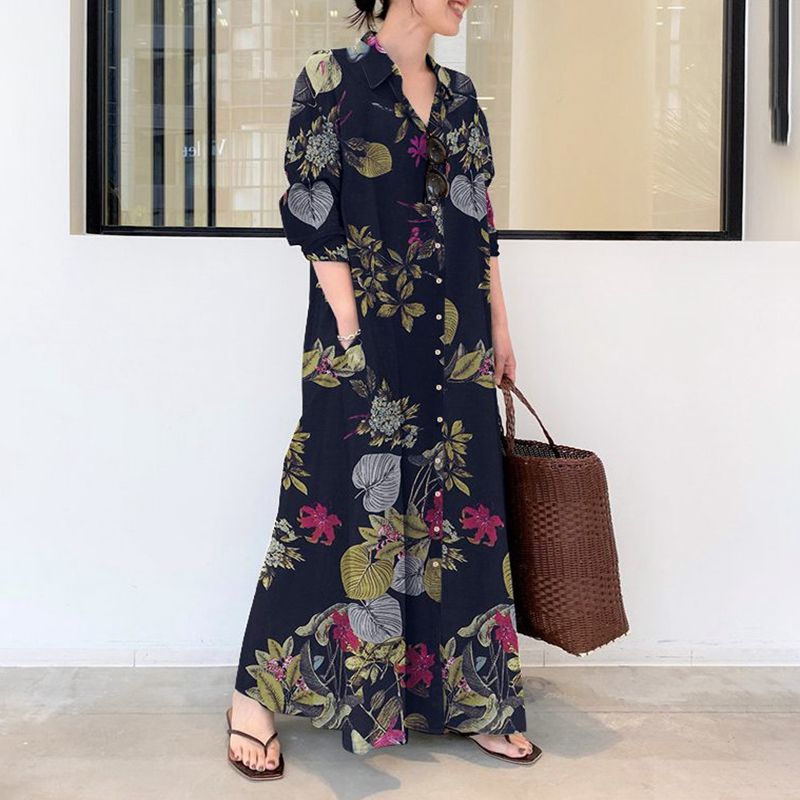 Otoño nuevo vestido casual de  - Casual Loose Linen Shirt Dress reseña y precio