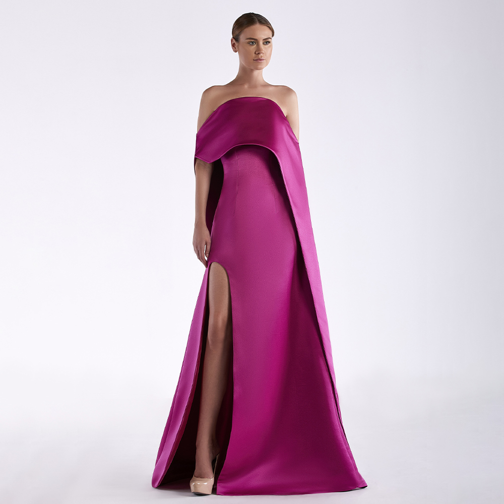 Vestido de noche de satén fucs - Elegant Satin Evening Gown Split reseña y precio