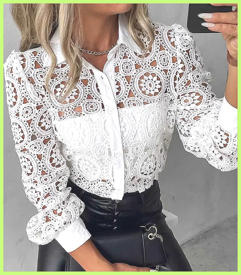 Camisa Blanca de Encaje para M - Blouses reseña y precio