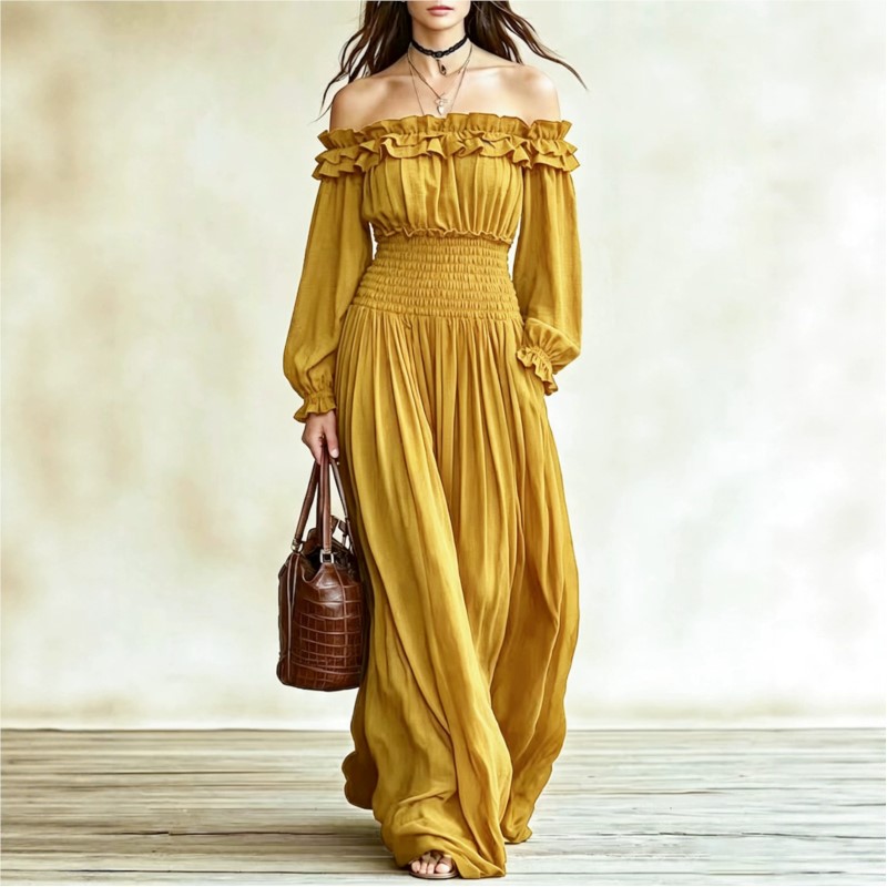 Vestidos Maxi de Moda con Homb - Off Shoulder Puff Sleeve Sundress reseña y precio