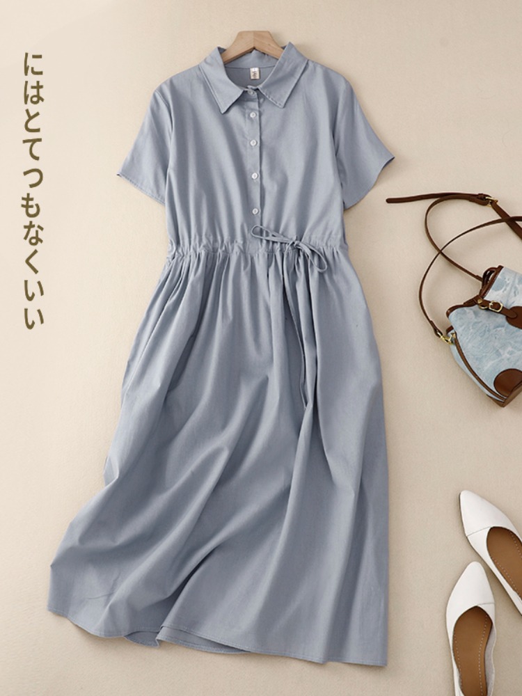 Vestido de Algodón para Mujer, - Korean Style A Line Shirt Dress reseña y precio