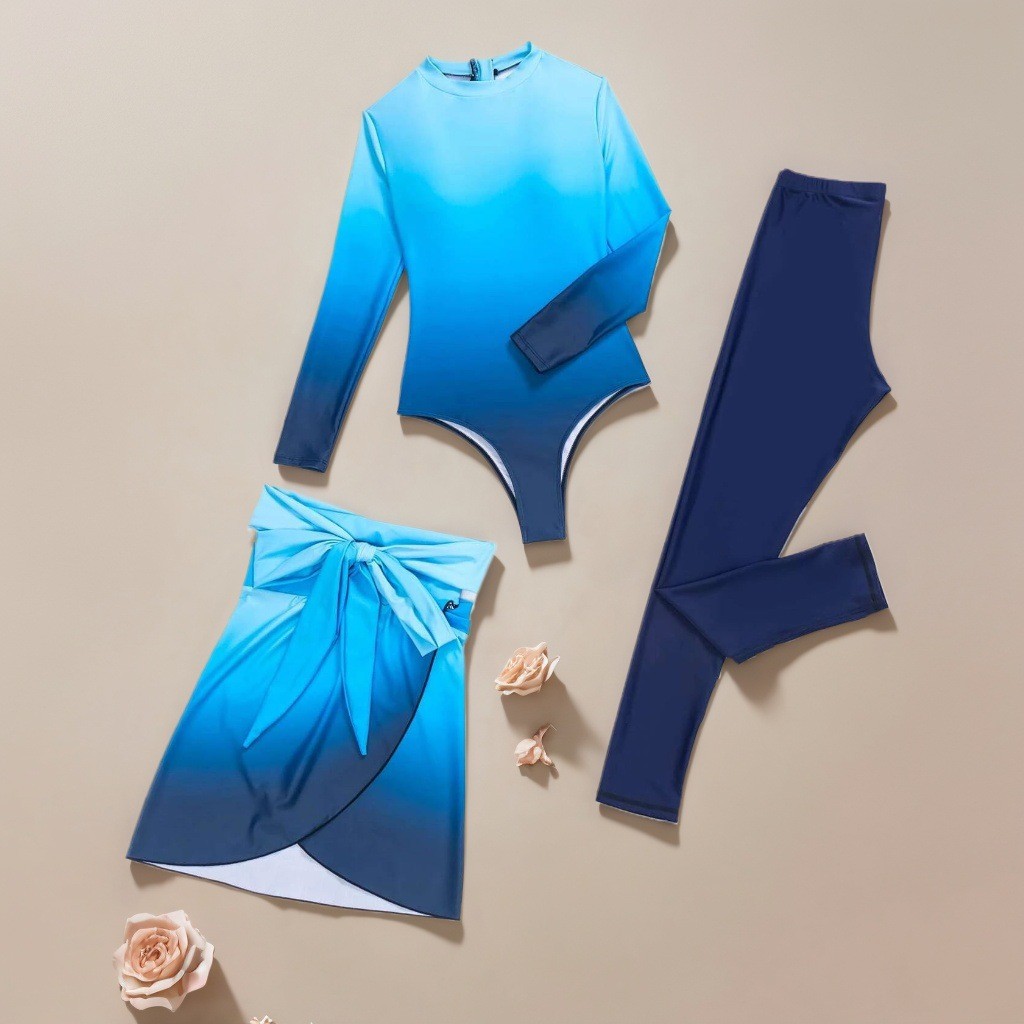 Traje de baño azul de manga la - Skirts reseña y precio