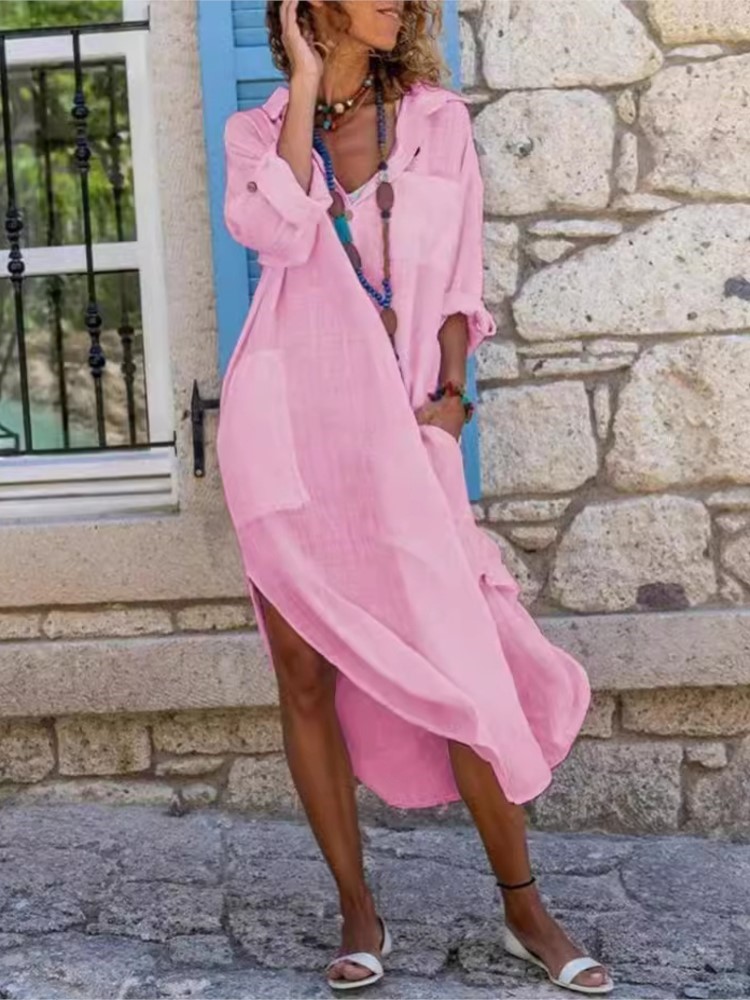 Vestido camisero blanco para m - Casual Loose Linen Shirt Dress reseña y precio